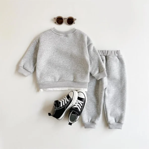 Winter Thickened Newborn Boy Girl 2PCS Plush Letter Printing Casual Suits Outfits Set Children's Clothing - Image 5
