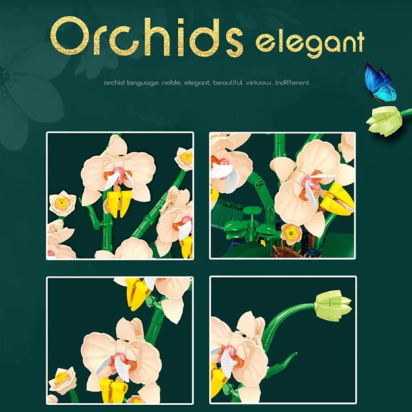 Building Blocks Orchid Flowers Bouquet Flower Blocks Bonsai Plant Model Bricks Romantic DIY Home Decoration Toy for Kids Gift - Image 6