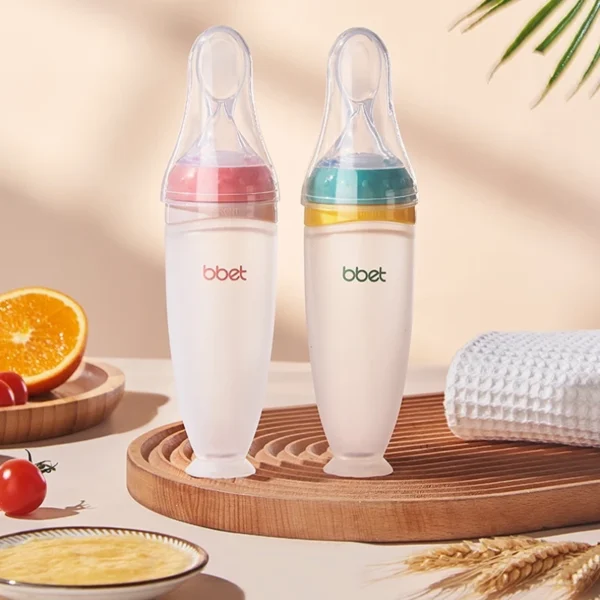 BBET BPA Free Toddlers Training Feeding Silicone Soft Tip Shape Baby Spoon Bottle Feeder - Image 2