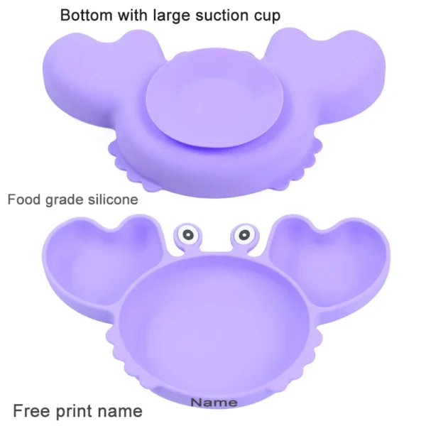Crab Plate For Baby Silicone Tableware Suction Bowl Plate Tray Bibs Spoon Personalized Name Baby's Name Feeding Set For Kids - Image 5