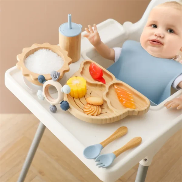 7pcs Silicone Baby Feeding Set Baby Feeding Supplies Kids Bamboo Dinnerware With Cup Children's Dishes Bowl Stuff Tableware Gift - Image 6