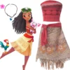 Moana Dresses Vaiana Princess Dress Girls Kids Cosplay Costume Necklace Wig Pig Doll Halloween Carnival Party Vestidos Outfits