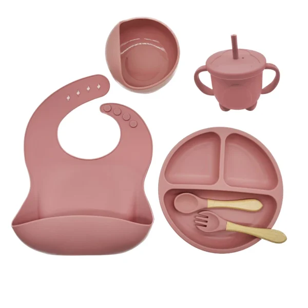 Children's Dishes Set Baby Silicone 6/8-piece Tableware Set Suction Cups Forks Spoons Bibs Straws Cups Mother and Baby Supplies - Image 4