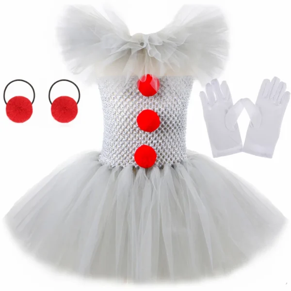 Halloween Gray Joker Girls Costume Tutu Dress Creepy Clown Kids Carnival Party Cosplay Clothing Children Tulle Fancy Dress - Image 4