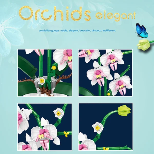 Building Blocks Orchid Flowers Bouquet Flower Blocks Bonsai Plant Model Bricks Romantic DIY Home Decoration Toy for Kids Gift - Image 5