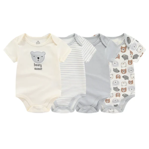 Kiddiezoom 4Pieces Summer Short Sleeve Cartoon Baby Boy Girl Bodysuit 100% Cotton Newborn Boy Girl Clothes - Image 3