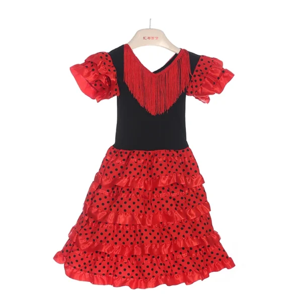Girls Dress Beautiful Spanish Flamenco Dancer Costume Childrens April Sevilla Performances Dance Outfit - Image 2
