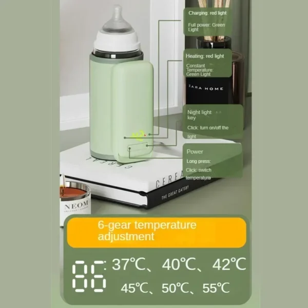 Portable and Fast Night Milk Dispenser Rechargeable Intelligent Constant Temperature Milk Bottle Heating and Insulation Sleeve - Image 6