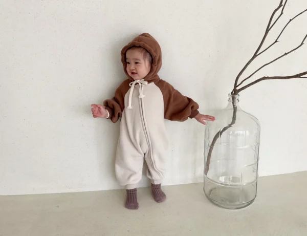 4486D Korean Newborn Baby Jumpsuit 2023 Spring and Autumn Pure Cotton Hooded Boy's One Piece Clothes Casual Climbing Clothes - Image 6