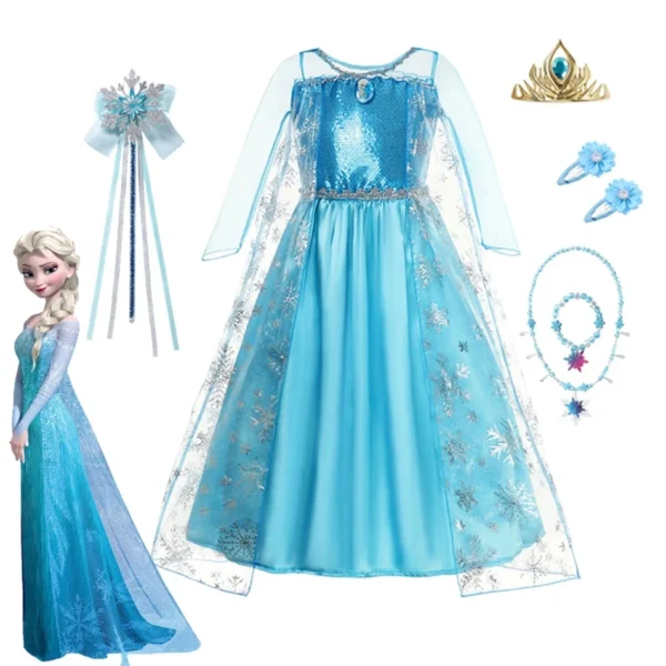 Girls Snow Queen Elsa Anna Kids Costumes For Girls 2024 Carnival Party Prom Gown Children Clothing Frozen Jasmine Princess Dress - Image 2