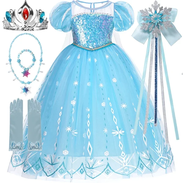 Disney Girls Sleeping Beauty Aurora Cosplay Princess Dress Kids Frozen Elsa Anna Set Rapunzel Cinderella Costume Party Clothings - Image 5