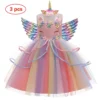 Girl Unicorn Dress Children Party Birthday Princess Costume Sleeveless Trailing Wedding Christmas Outfit Kids Girl Clothing
