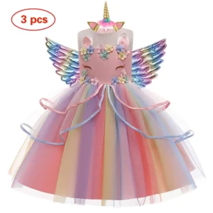 Girl Unicorn Dress Children Party Birthday Princess Costume Sleeveless Trailing Wedding Christmas Outfit Kids Girl Clothing