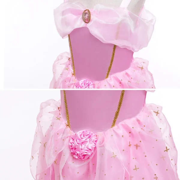 Aurora Pink Princess Dress Girl Sleeping Beauty Cosplay Costume Summer Floral Rose Print Sling Frocks 2-10 Yrs Kids Elegant Gown - Image 5