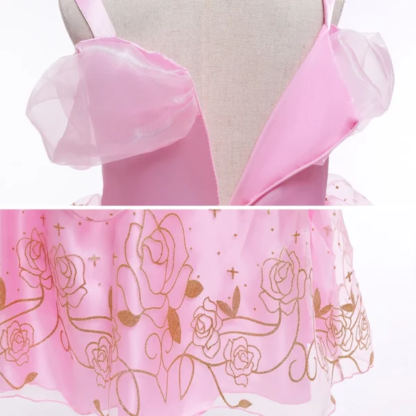 Aurora Pink Princess Dress Girl Sleeping Beauty Cosplay Costume Summer Floral Rose Print Sling Frocks 2-10 Yrs Kids Elegant Gown - Image 6