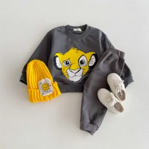 0-3 Age Cartoon Lion Baby Boy's Tracksuit Spring Loose Fashion Children Sweatshirt Crewneck Toddler Costume Kids Sweatpants Set