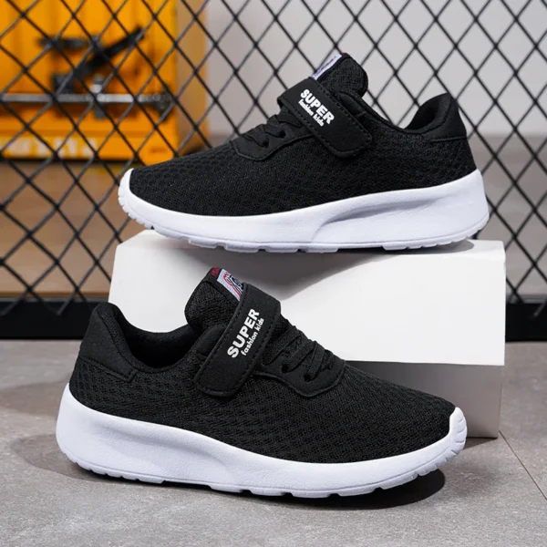 Boys' Breathable Running Shoes Lightweight Girls' Sports Shoes Seasonal Outdoor Children's Black Mesh Breathable Casual Shoes - Image 4