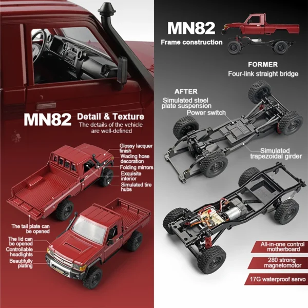 ZWN MN82 1:12 Retro Rc Car With LED Lights Full-scale Simulation LC79 Professional 4WD Remote Control Pickup RC Truck Model Toys - Image 2