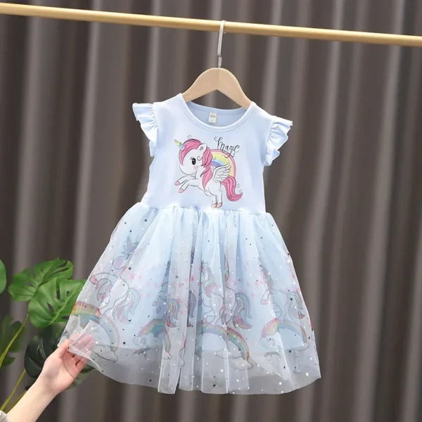 Girls Clothes 2024 New Summer Princess Dresses Flying Sleeve Kids Dress Unicorn Party Baby Dresses for Children Clothing 1-6Y - Image 3