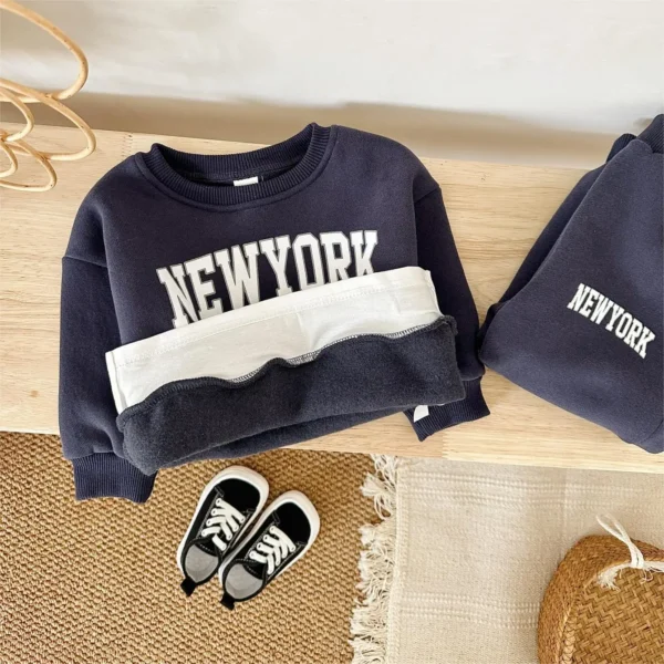 Winter Thickened Newborn Boy Girl 2PCS Plush Letter Printing Casual Suits Outfits Set Children's Clothing - Image 4