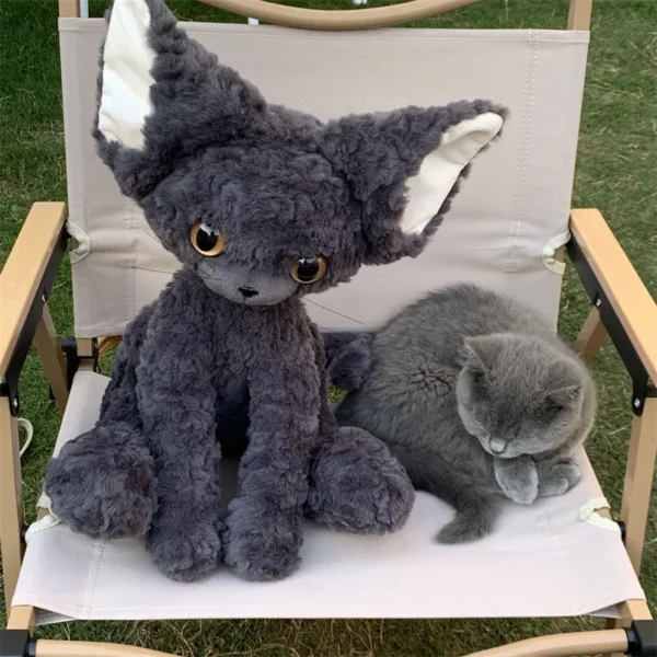 Cute Black Cat Plush Toy Throw Pillow Khaki Curly KUKI Black Cat Long Hair Doll Stuffed Animals Festive Gifts For Kids Birthday - Image 2