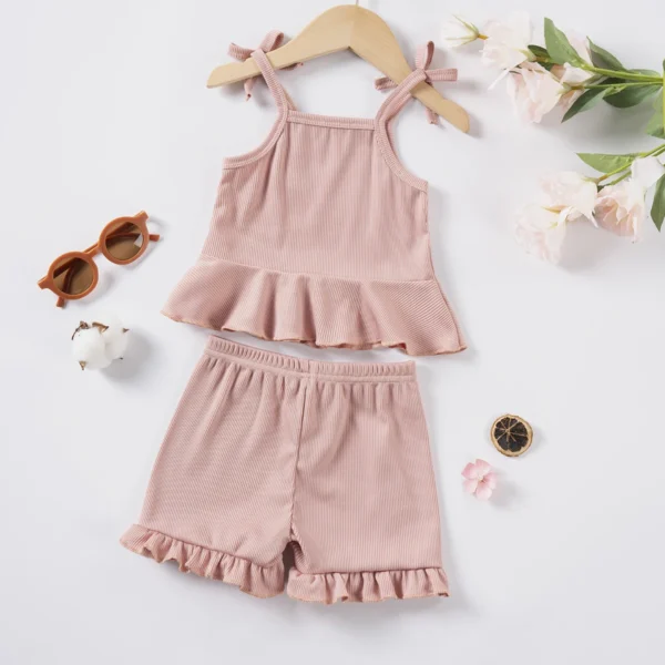 Kids Clothing Sets New Baby Girl Camisole Top + Lace Shorts 2PCS Summer Casual Children Clothes Suits - Image 2