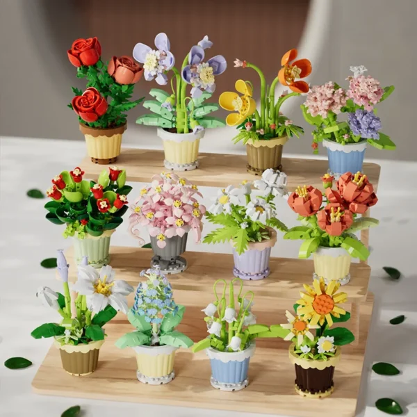 Micro diamond particles flower building blocks bonsai garden romantic office decoration potted plant model set children's toys - Image 6
