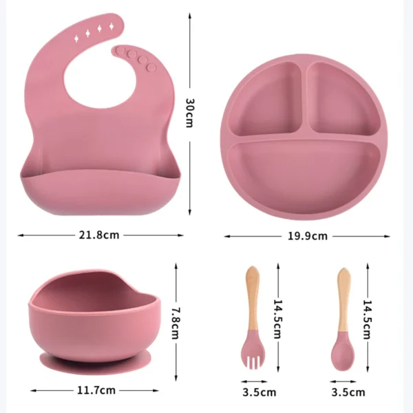 Children's Dishes Set Baby Silicone 5/8-piece Tableware Set Suction Cups Forks Spoons Bibs Straws Cups Mother and Baby Supplies - Image 2