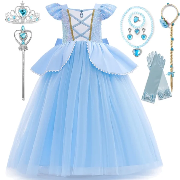 Disney Girl Cinderella Cosplay Dress Up Clothes For Girls Halloween Carnival Party Princess Costume Kids Birthday Wedding Gown - Image 4