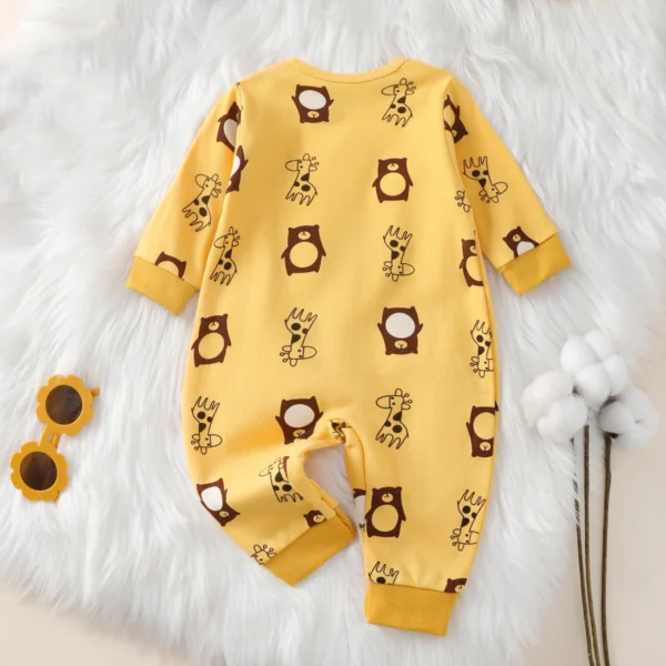 hibobi 100% Cotton Newborn Jumpsuit Comfortable Cute Animal Patterns Round Neck Baby Crawling Suit 0-18m Toddler Onesie - Image 2