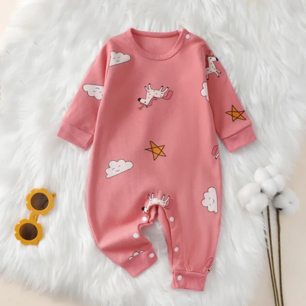 hibobi 100% Cotton Newborn Jumpsuit Comfortable Cute Animal Patterns Round Neck Baby Crawling Suit 0-18m Toddler Onesie - Image 4