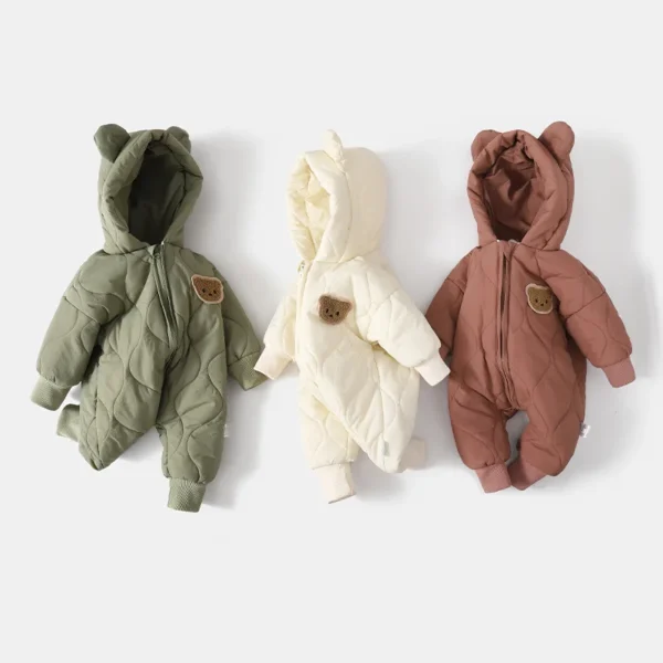 ﻿ Winter Baby Outwear Clothing Fur Lining Warm Thick Toddler Girl's Boy's Rompers Cartoon Bear Infant Jumpsuit - Image 2