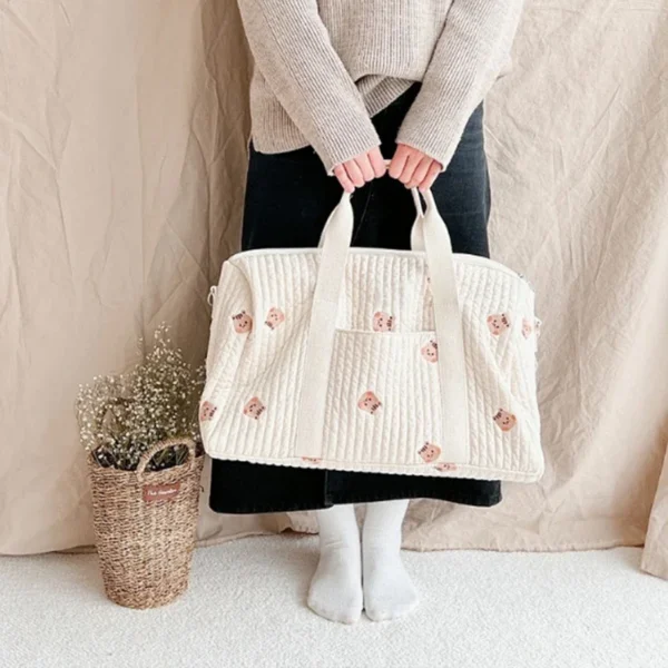 Little Bear Embroidered Handheld Shoulder Bag Cute Cartoon Large Capacity Mother Baby Parent Child Single Shoulder Bag Mommy Bag - Image 3