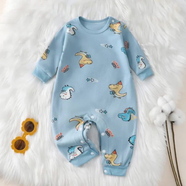 hibobi 100% Cotton Newborn Jumpsuit Comfortable Cute Animal Patterns Round Neck Baby Crawling Suit 0-18m Toddler Onesie - Image 5