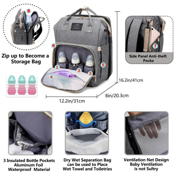 Mommy Bag Lightweight Portable Folding Crib Bed Large-capacity Travel Maternity Bags Baby Backpack Female Mommy Outting Bag - Image 4