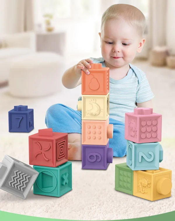 Baby blocks touch toys soft cubes for children montessori bebe kids Toy Building Blocks 3D Massage Rubber Vinyl bath Squeeze Toy - Image 3