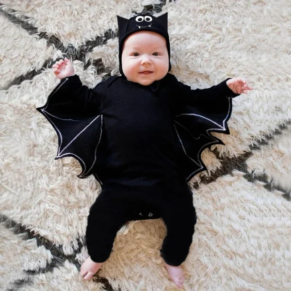 Halloween Baby Romper Girl Jumpsuit Pumpkin Head Skull Bones Infant Boy Costume Bat Long Sleeve Button Suit 2Pcs Clothes Set