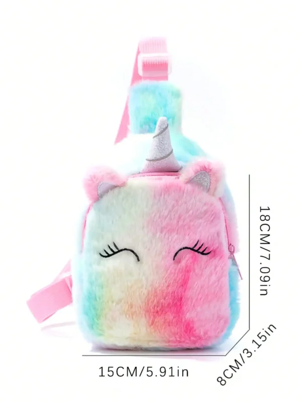 1 Pc Girls Cute Cartoon Plush Unicorn Children'S Chest Bag Shoulder Crossbody Bag, Colorful Plush Storage Bag For Daily - Image 5