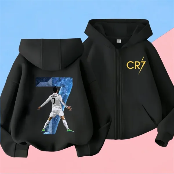 Ronaldo Sweatshirts for Baby CR7 Children Top Football Star Back to School Zipper Hoodie Children's Boy's Clothing Messi Boys - Image 3