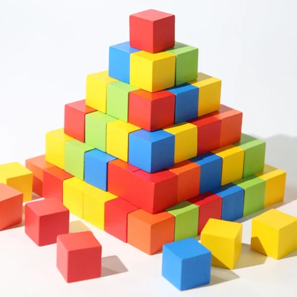 50Pcs/Set 2*2*2cm Colorful Wooden Cube Building Blocks Toy for Kids Educational Toys Squares Stack High Game Brick Gift for Kids - Image 2