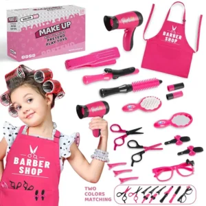17pcs Girls Beauty Salon Set, Pretend Play Hair Cutting Kit, Hairdresser Toy With Hair Dryer, Scissors, Barber Apron And Stylin