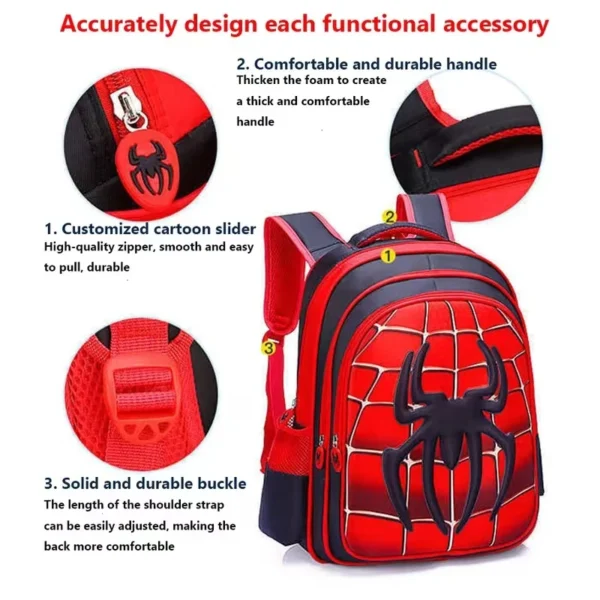 3D three-dimensional cartoon spider schoolbag set of children's schoolbag cute boys cartoon shoulder bag - Image 3