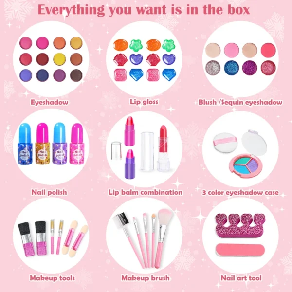 Kids Washable Makeup Girl Toys - Kids Makeup Kit for Girl, Real Make Up Set, Little Girls Makeup Kit for Toddler Kid Children Pr - Image 2