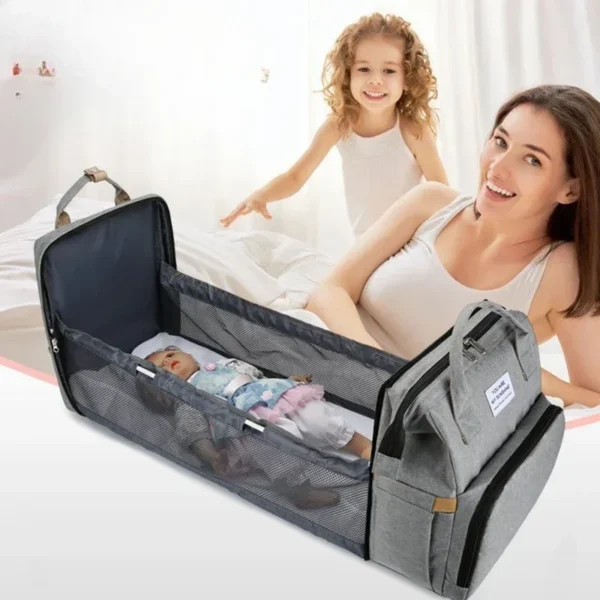 Large capacity foldable mommy bag New fashionable backpack for mothers with children Mother and baby bag foldable crib - Image 2