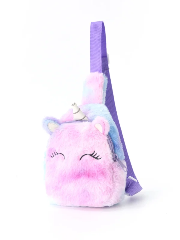 1 Pc Girls Cute Cartoon Plush Unicorn Children'S Chest Bag Shoulder Crossbody Bag, Colorful Plush Storage Bag For Daily - Image 6