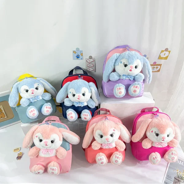 Plush 3D Rabbit Backpack for Boys Girls Kids Children SchoolBag Cute Bow Tie Cartoon School Bags Kindergarten Preschool Baby Bag - Image 2
