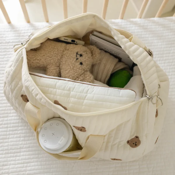 Little Bear Embroidered Handheld Shoulder Bag Cute Cartoon Large Capacity Mother Baby Parent Child Single Shoulder Bag Mommy Bag - Image 2