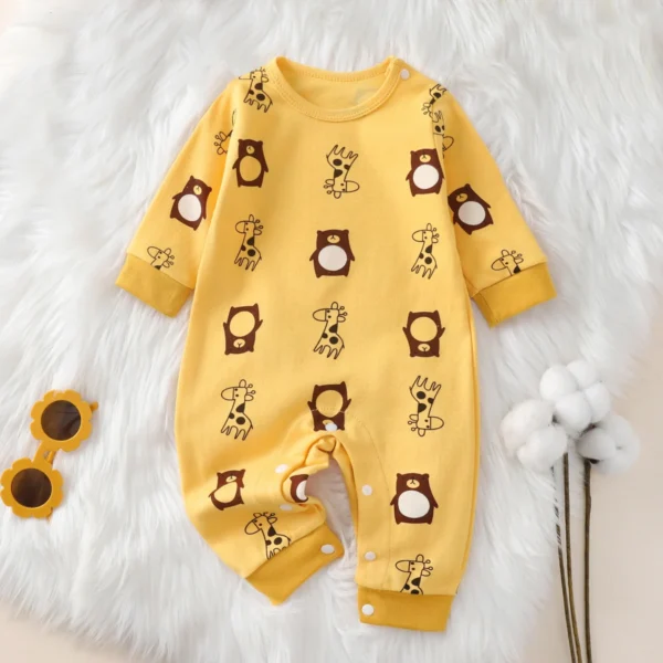 hibobi 100% Cotton Newborn Jumpsuit Comfortable Cute Animal Patterns Round Neck Baby Crawling Suit 0-18m Toddler Onesie - Image 3