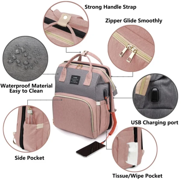 Mommy Bag Lightweight Portable Folding Crib Bed Large-capacity Travel Maternity Bags Baby Backpack Female Mommy Outting Bag - Image 2
