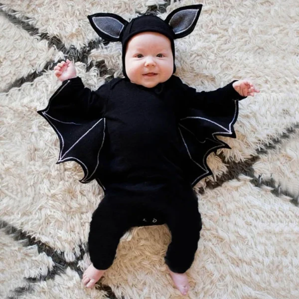 Halloween Baby Romper Girl Jumpsuit Pumpkin Head Skull Bones Infant Boy Costume Bat Long Sleeve Button Suit 2Pcs Clothes Set - Image 2